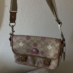 Coach Beige and Purple Patterned Crossbody Bag
